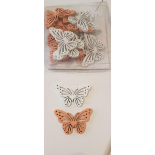 Streudeko Schmetterlinge 24er Box | Maße ca. 4 x 2,5 cm | Material: Holz | Farbe: weiß/orange