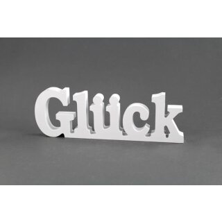 Deko-Schriftzug GLÜCK | Maße (LxBxH) ca. 25,5 x 2 x 8,5 cm | Material: MDF-Holz | Farbe: weiß