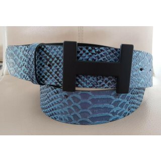 Umjubelt - Der Trendgürtel | Gürtel SAND VIPER, Rindleder mit hochwertigem Snake-Print, Breite 4 cm, Farbe: blau