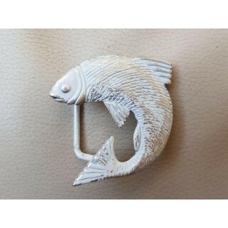 Umjubelt Gürtelschließe, Flying Fisch, white/silberfarben matt, Maße ca. 7 x 7 x 2 cm