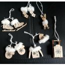 Deko-Hänger 6er Set, Wintersport als Weihnachtsbaumschmuck | Höhe ca. 6 cm | Material: Holz | Farbe: naturfarben