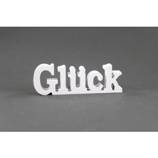 Deko-Schriftzug GLÜCK | Maße (LxBxH) ca. 17,5 x 2 x 6 cm | Material: MDF-Holz | Farbe: weiß