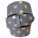 umjuBELT - Der Trendgürtel | Gürtel STARLIGHT Rindleder mit Nubuck Oberfläche und metallic Sternendruck, Breite 4 cm, Farbe: taupe/gold