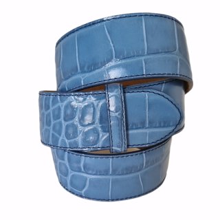 umjuBELT - Der Trendgürtel | Gürtel Croko Cotone, Hochwertiges Rindleder mit Kroko-Prägung, bombiert und abgesteppt, Breite 4 cm, Farbe: jeans blue