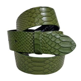 umjuBELT - Der Trendgürtel | Gürtel AMARILLO, Rindleder mit Snake-Prägung, Breite 4 cm, Farbe: olive/grün