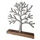 Deko-Objekt Lebensbaum auf Sockel | Maße (BxHxT) ca. 23 x 25 x 5 cm | Material: Aluminium/Mangoholz | Farbe: silber-/naturfarben