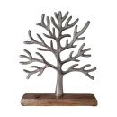 Deko-Objekt Lebensbaum auf Sockel | Maße (BxHxT) ca. 23 x 25 x 5 cm | Material: Aluminium/Mangoholz | Farbe: silber-/naturfarben