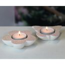 Teelichthalter 2er-Set, Blume/Schmetterling sortiert, ca. 9 x 9 x 2,5 cm, Material: Dolomit, Farbe: rosa