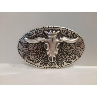 umjuBELT Gürtelschließe | Flower Cow, silver/silberfarben matt, Maße ca. 9,5 x 5,5 cm