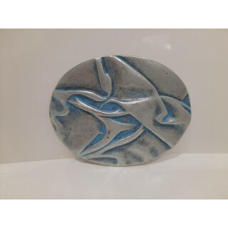 umjuBELT Gürtelschließe | Oval Fold Blue Water, blau/silberfarben matt, Maße ca. 9 x 7 cm