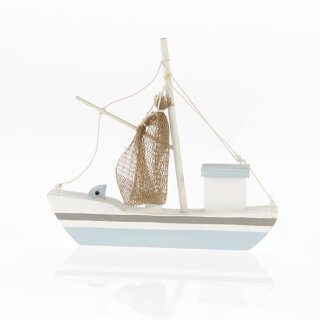Deko-Objekt Fisch-Kutter | Maße (LxBxH) ca. 24 x 4 x 23cm | Material: Holz lackiert | Farbe: blau/weiß