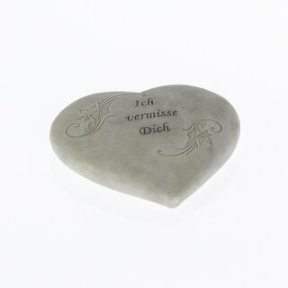 Grabschmuck Herz mit Eingravur und Aufschrift "Ich vermisse Dich", Farbe: steingrau, Material: Polyresin, Höhe: ca. L 16 x B 15 X H 3,5 cm