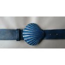 umjuBELT - Gürtelschließe, Muschel groß blue, silberfarben/blau matt, Maße ca. 8 x 8,5 x 2,5 cm