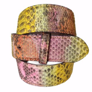 umjuBELT - Der Trendgürtel | Gürtel Real Python matt | zertifiziert, mit Nubukleder gefüttert und abgesteppt, matt, Breite 4 cm, Farbe: multicolor yellow (bunt/gelb)